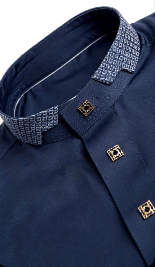 Qamis Al Haramain bleu marine - détail du tissu