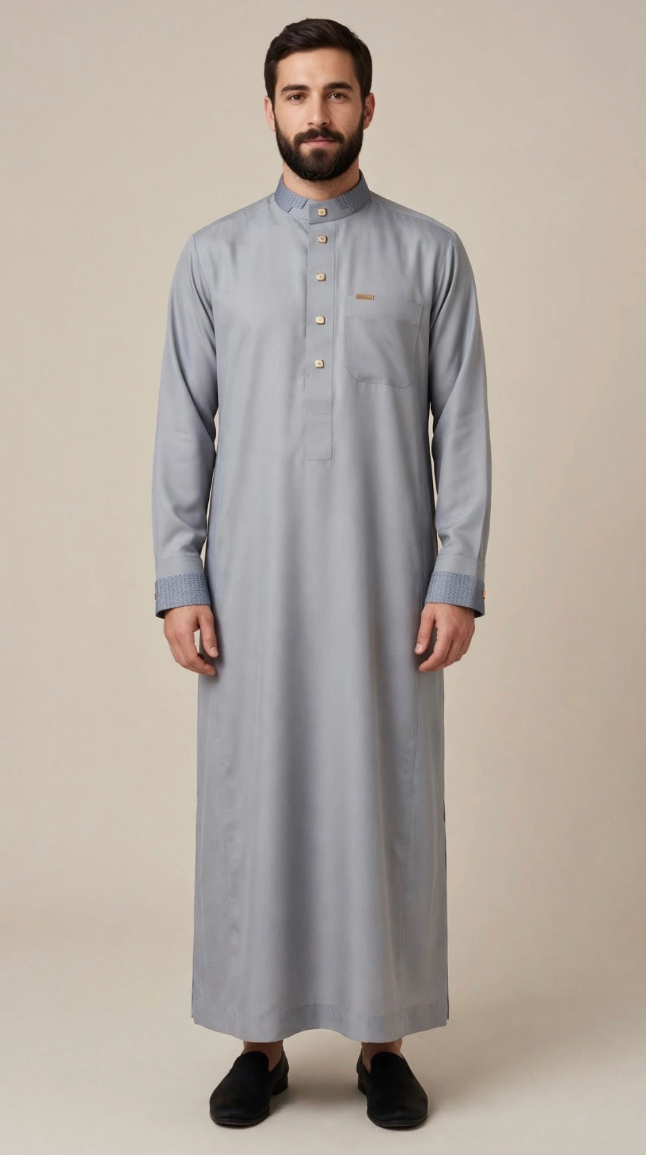 Qamis Al Haramain gris - détail du tissu