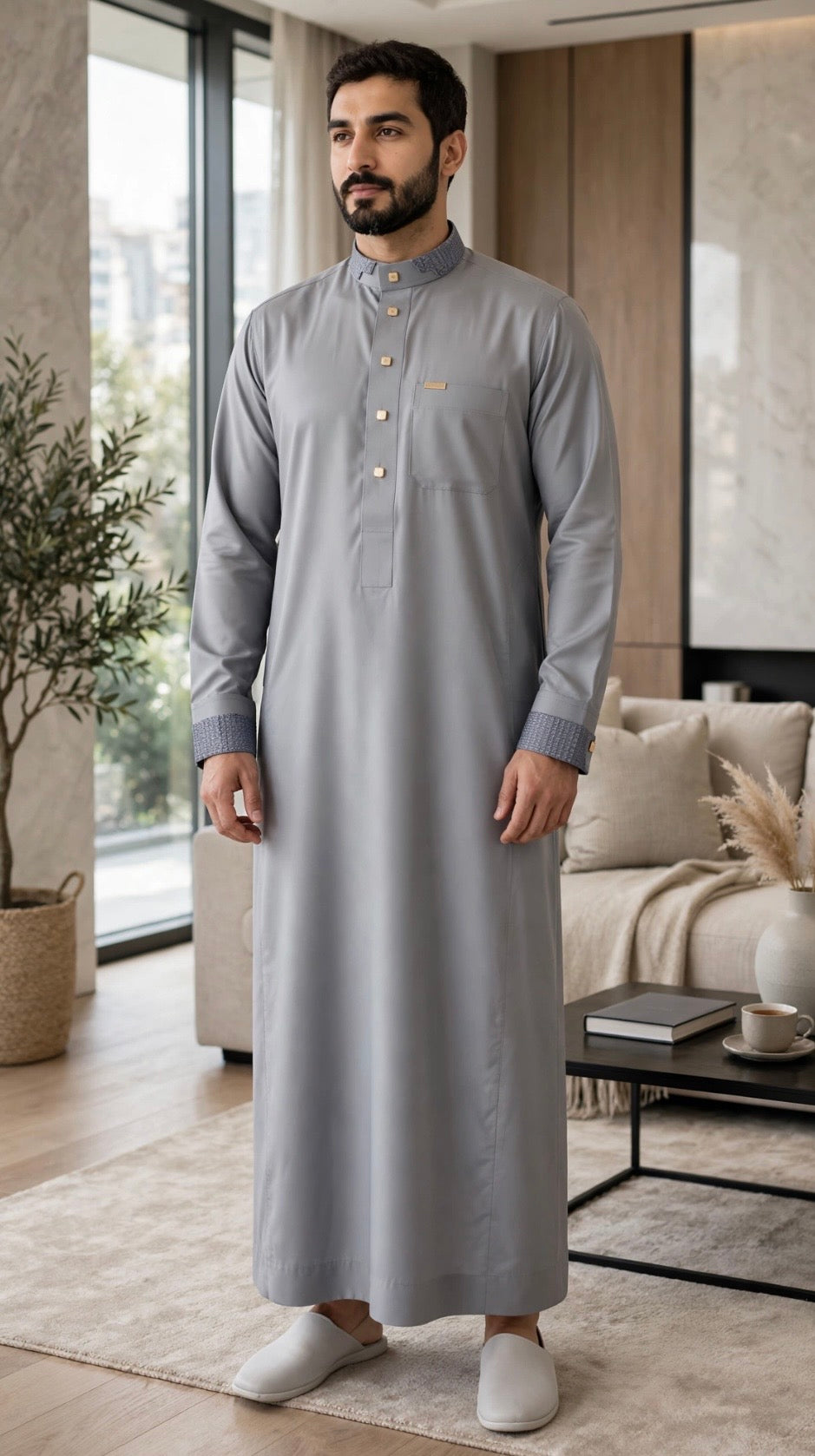 Qamis Al Haramain gris - porté